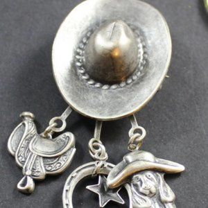 Cowboy Hat Brooch Dangles Saddle Boot Charms